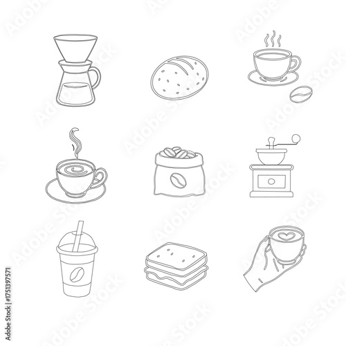 Hand Drawn Coffee and Dessert Vector Set. A curated collection of minimalist hand-drawn coffee and sweet treats illustrations. Modern coffee shop vector set featuring cups, pastries, and desserts.