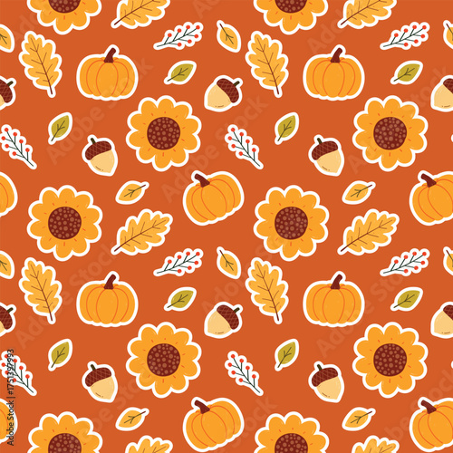 seamless pattern cartoon pumpkin and sunflower with autumn falls element drawing for gift wrap paper