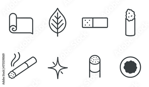 Set of eight tobacco and smoking icons in minimalist grey design
