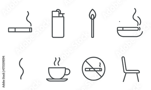 Smoking symbols and coffee cup icons on dark background