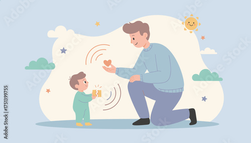 Adult and child connecting sharing love and support in a gentle warm setting Family care concept
