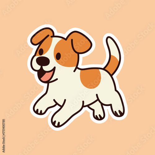 Happy Playful Beagle Puppy Sticker Running and Wagging Tail