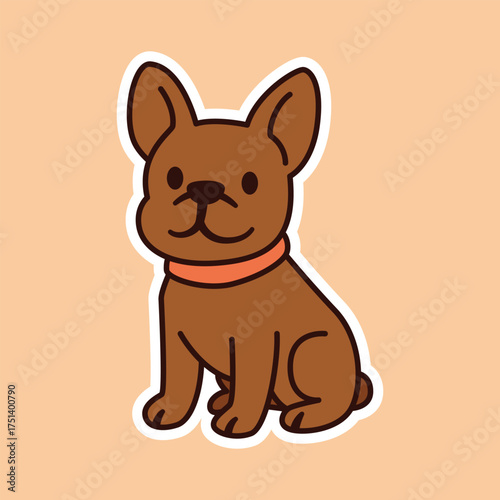 Cute Brown French Bulldog or Terrier Dog Sticker Sitting and Smiling