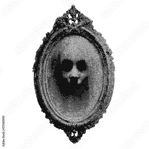 Modern grunge halftone effect ghostly mirror design element. trendy gritty montage design icon