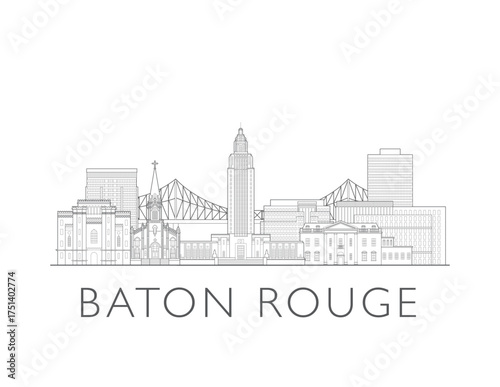 Baton Rouge, Louisiana, cityscape illustration skyline drawing