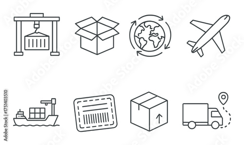 Logistics and shipping symbols on black gradient background