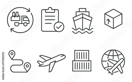 Logistics and shipping icons illustrating global supply chain concepts