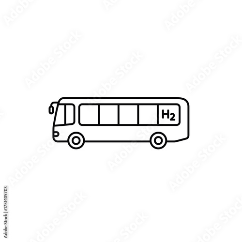 Hydrogen Powered Bus Line Icon, Public Transport Symbol