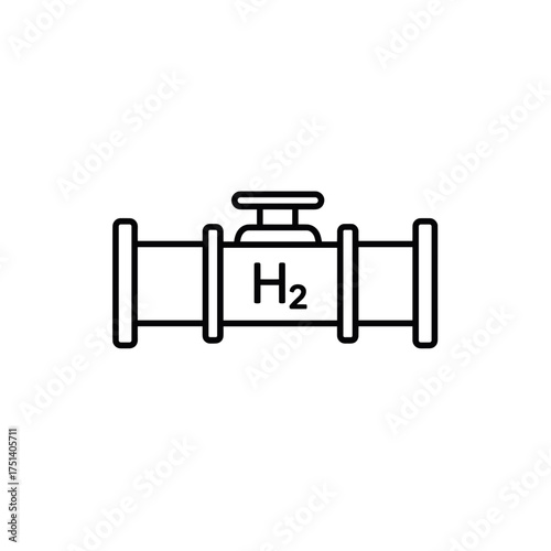 Hydrogen Gas Pipeline Line Icon, H2 Distribution Symbol