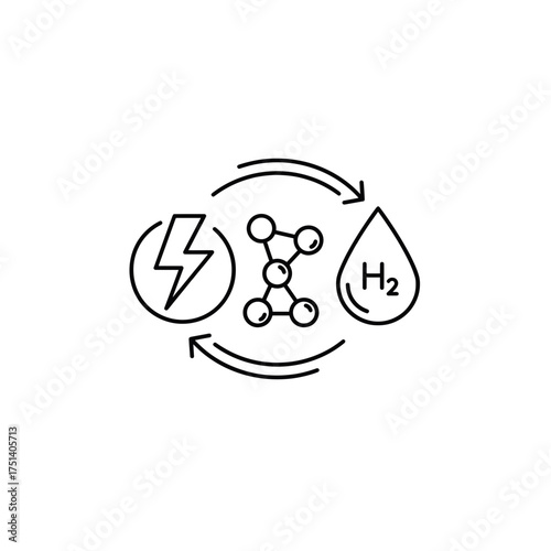 Power-to-X Technology Line Icon, Sector Coupling Symbol
