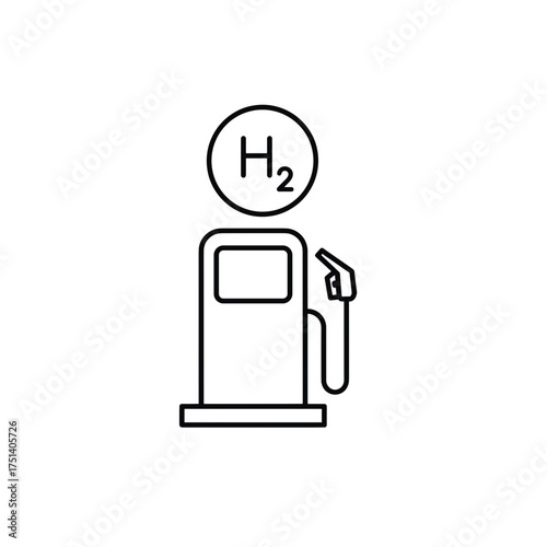 Hydrogen Refueling Station Line Icon, H2 Fuel Pump Symbol