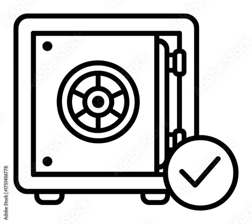 Open safe vault icon with checkmark on textured gray background