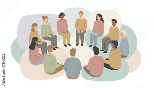 Diverse group meeting in a circle symbolizing community support and discussion