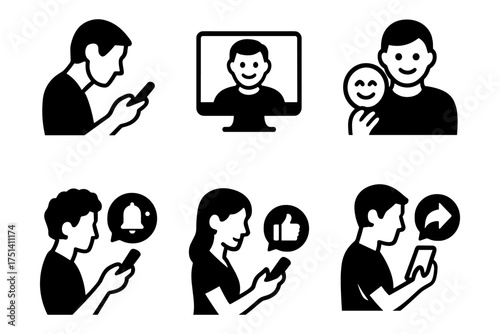 Social media actions icons ,like, share, notification, selfie, vlog
