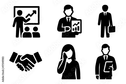Business people and  presentation icons ,speaker, report, suit, handshake
