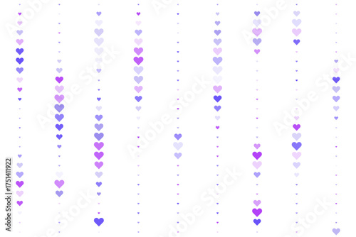 Abstract digital background with falling purple and blue hearts creating a seamless vertical pattern, perfect for romantic and festive designs