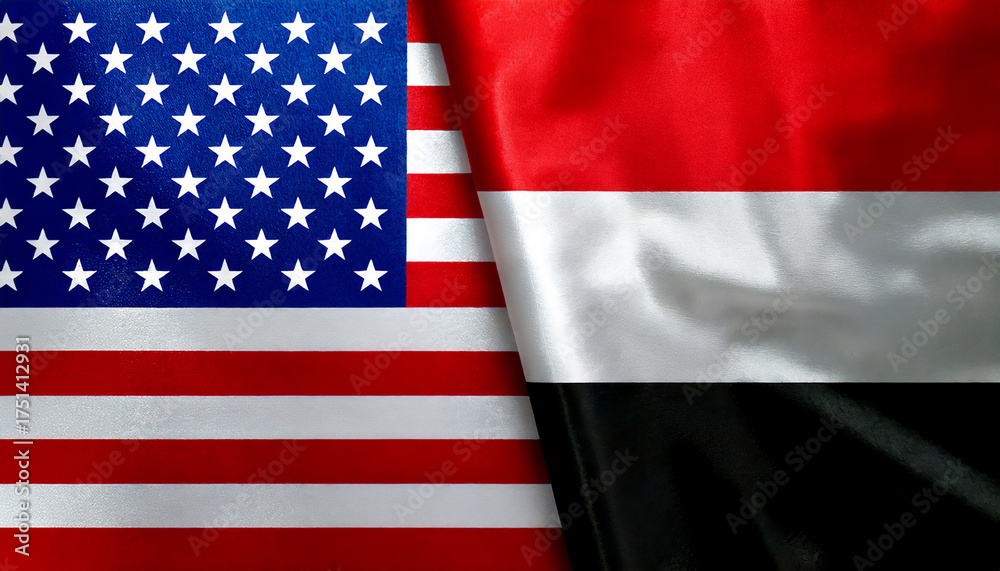 Fototapeta premium アメリカの国旗とイエメンの国旗(USA Flag &Yemen flag.) 