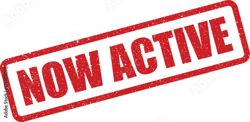 A vibrant red rectangular rubber stamp mark indicating an item or status is currently active