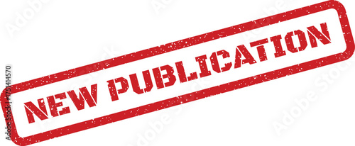 Authentic rubber stamp with a vintage grunge effect highlighting the official announcement of a new publication