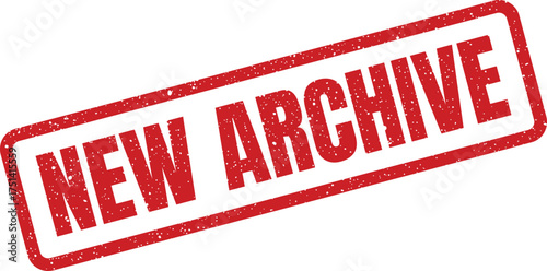 Distressed rectangular red stamp displaying NEW ARCHIVE for recently added historical records or documents