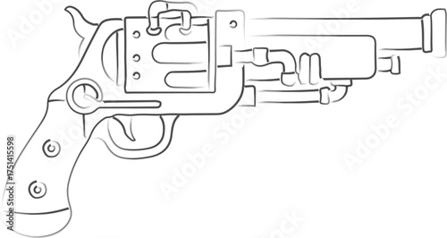 Revolver side view detailed line drawing