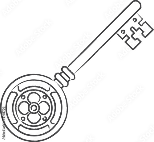 Ornate skeleton key with gear wheel bow
