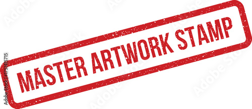 Distressed rectangular rubber stamp featuring MASTER ARTWORK STAMP for creative asset verification