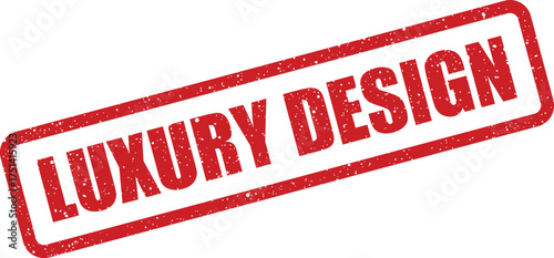 Distressed rectangular rubber stamp mark featuring the bold uppercase words LUXURY DESIGN positioned diagonally across the frame