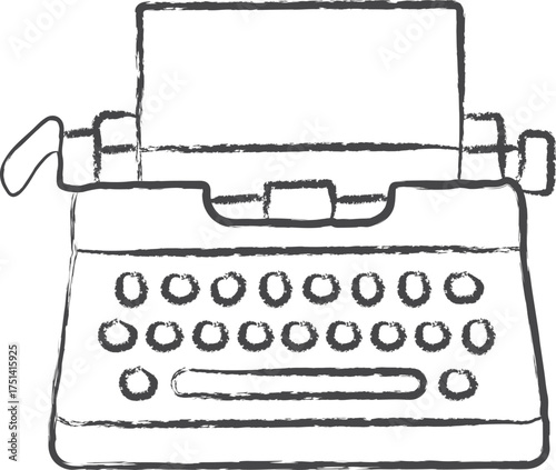 Retro typewriter outline with paper sheet and round keys