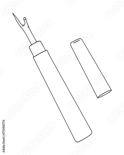 Seam ripper outline vector drawing for sewing. Opened case. Needlework and Tailoring