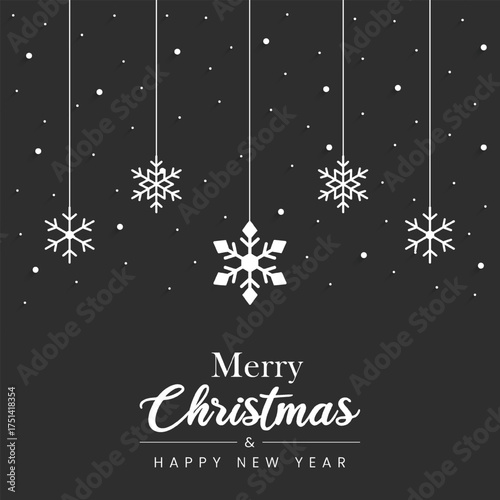 Vector White Snowflake Merry Christmas Background With Black Background