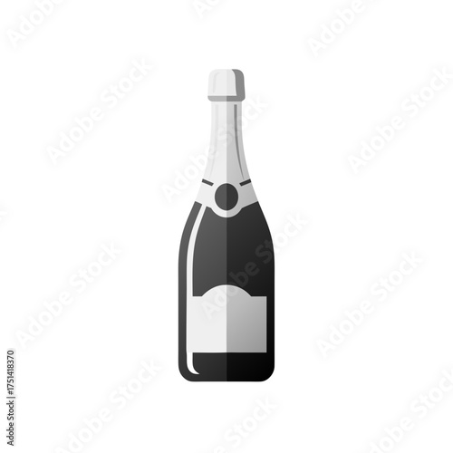 Champagne bottle illustration in minimalist black and white style  