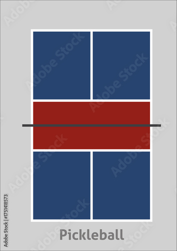 Top view Blue and red pickeball court