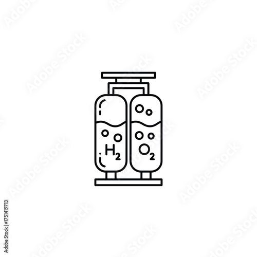 Green Hydrogen Production Line Icon, Electrolyzer Symbol