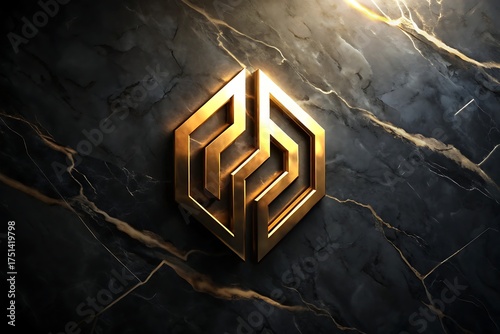 Golden logo on a black marble background, a symbol of luxury and prestige