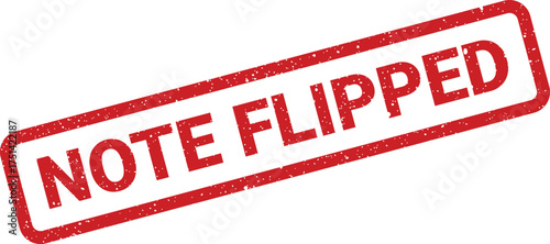 Distressed red rubber stamp featuring the phrase note flipped in a bold uppercase font on a white surface