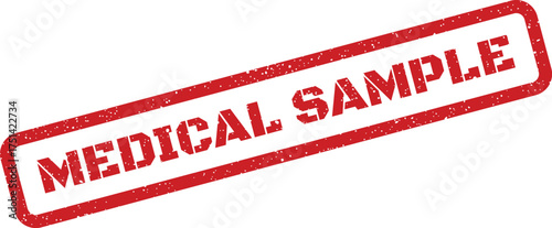 Distressed red rubber stamp illustration with MEDICAL SAMPLE text, used for laboratory specimens