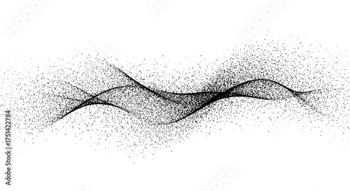 Abstract black particle wave creating a dynamic digital soundwave effect, isolated on a white background for graphic design