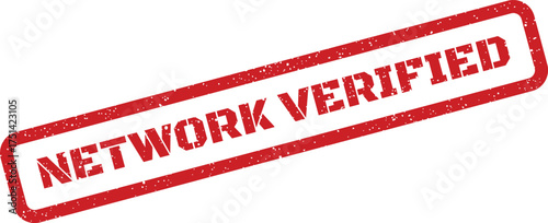 Distressed red rubber stamp impression with the prominent text NETWORK VERIFIED angled for clear communication or authentication purposes