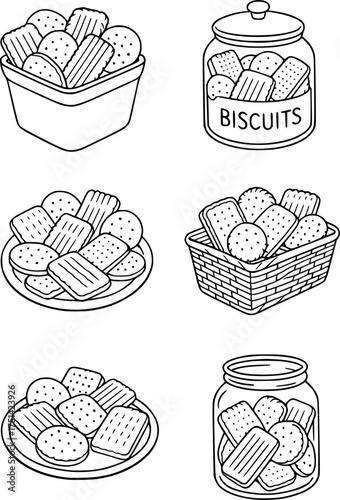 Vector outline for coloring, delicious biscuits in a container