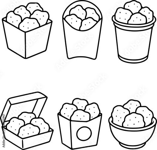 Vector outline for coloring, delicious nuggets in a container