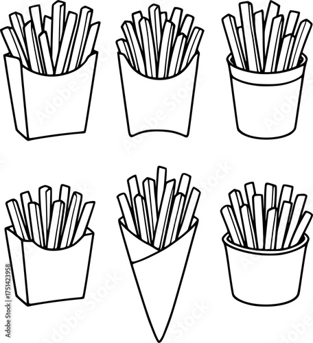 Vector outline for coloring, delicious french fries in a container