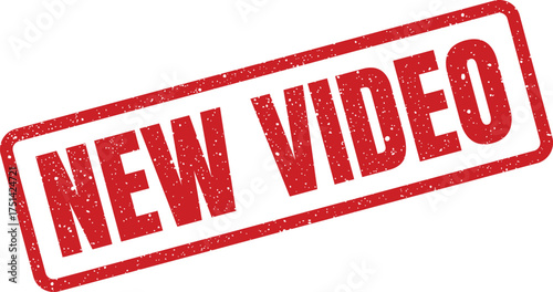 Distressed red rubber stamp with NEW VIDEO text for announcing fresh multimedia content release