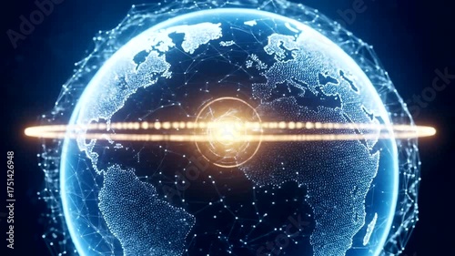 Illuminated globe with network lines and bright center, symbolizing connectivity