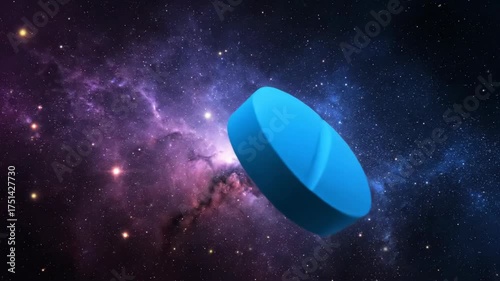 Floating pills, capsules against a background of cosmic galaxy space