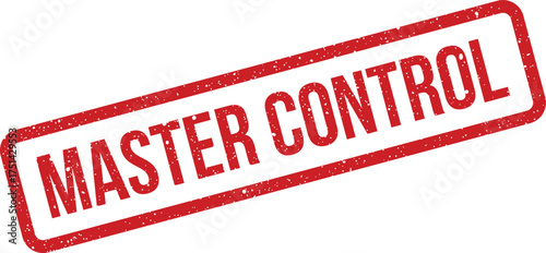 Grunge red rectangular stamp displaying Master Control text for system authority and management