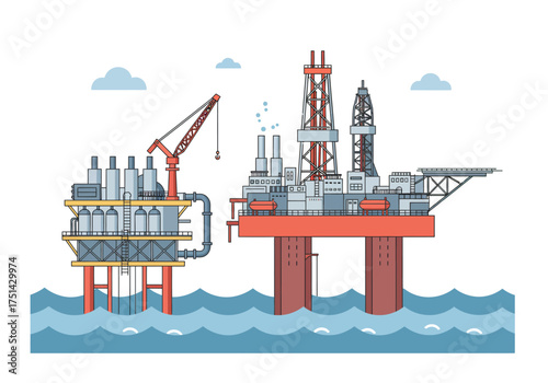 Offshore Oil and Gas Platform Illustration in the Sea