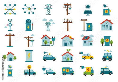 Sustainable Energy and Transportation Icons Set