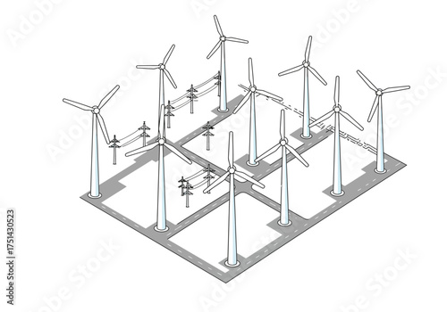 Wind Turbine Farm Illustration Clean Energy & Renewable Power