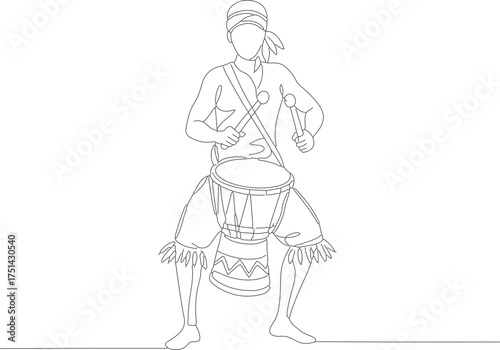 Outline Minimalist Handdrawn Drummer Musician Playing Djembe Drum Illustration